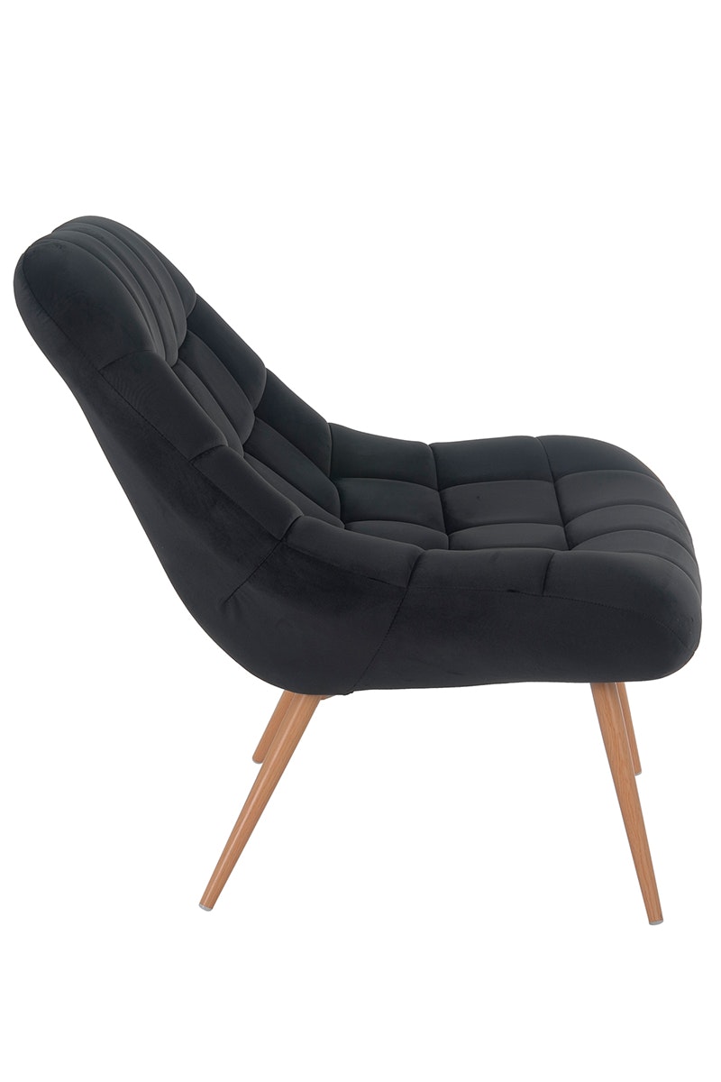 Salesfever Loungesessel schwarz XXL-Sitzfläche Steppung Samt Metall Holzoptik CHICAGO Vatertagsangebot