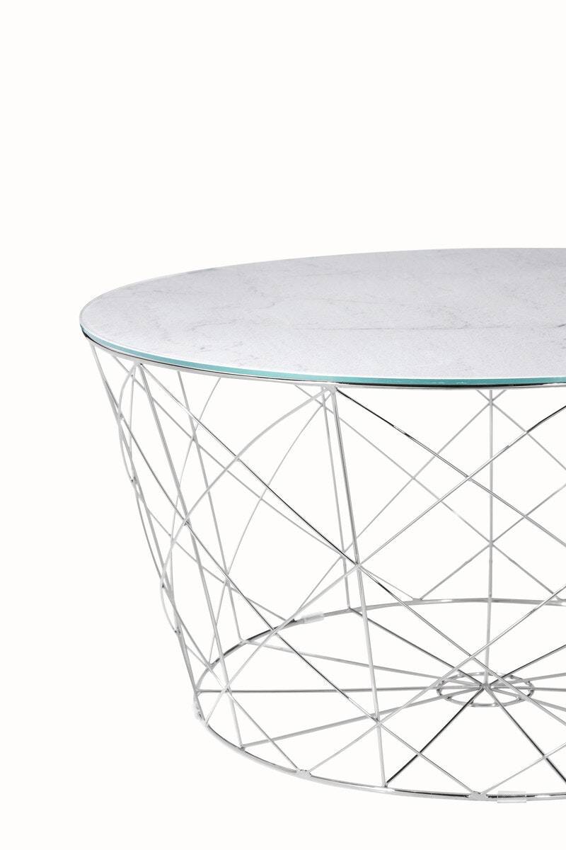Salesfever Couchtisch Weiß, Chrom mit Metallkorb Ø 80 cm Noa Jubiläumsangebot