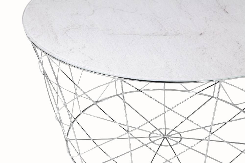 Salesfever Couchtisch Weiß, Chrom mit Metallkorb Ø 80 cm Noa Jubiläumsangebot
