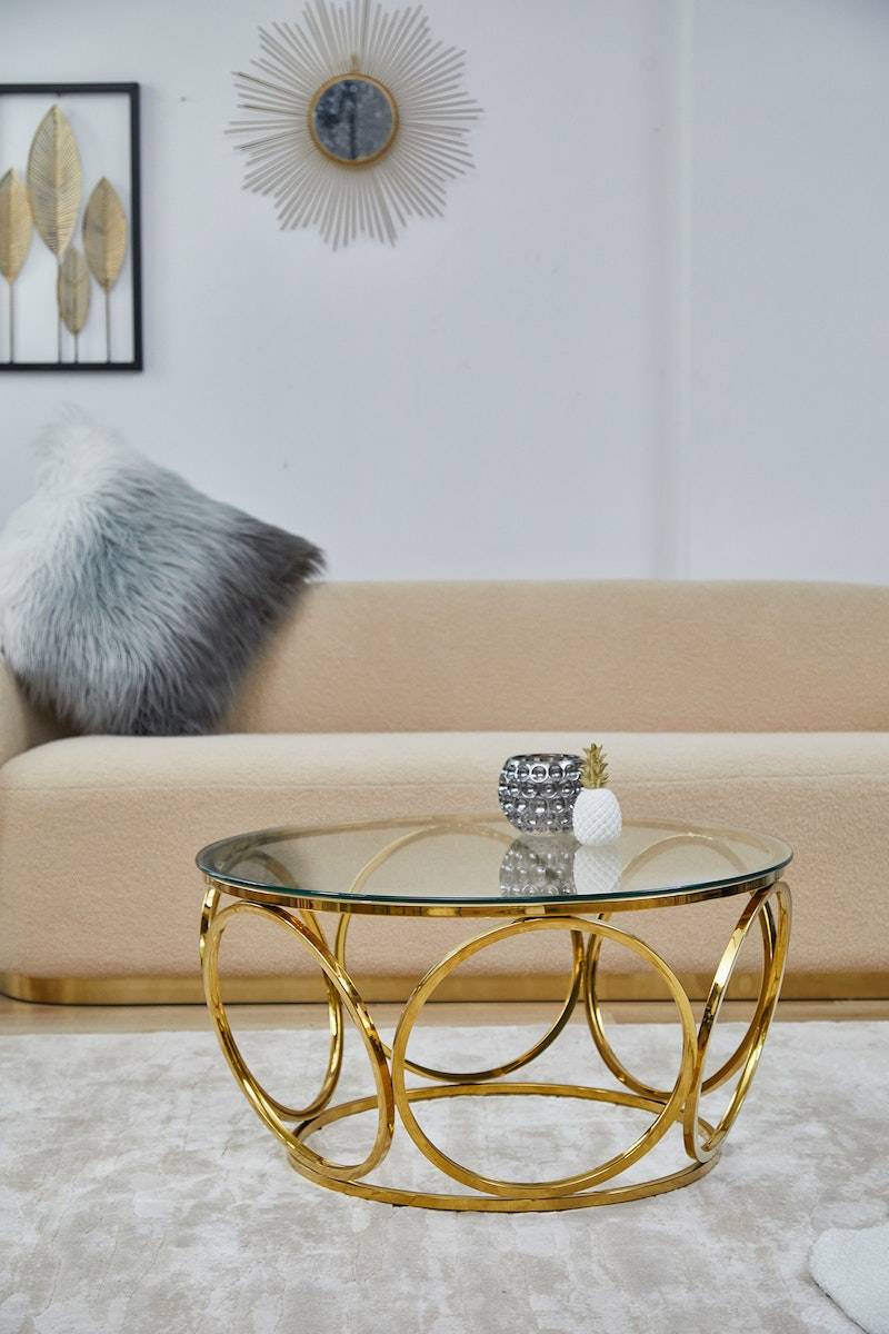 Salesfever Couchtisch Ø 80 cm Gold/Klarglas Juno Lagerräumung