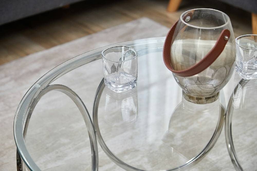 Salesfever Couchtisch Ø 80 cm Silber/Klarglas Juno Heißer Verkauf
