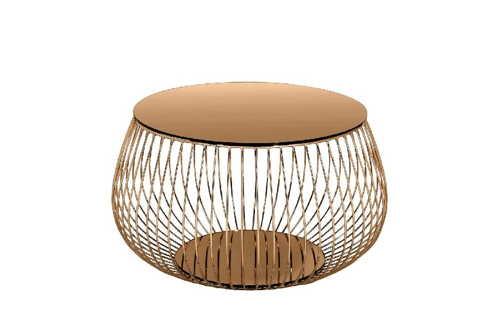 Salesfever Couchtisch Rosegold mit Metallkorb Ø 72 cm Marmoroptik Viola