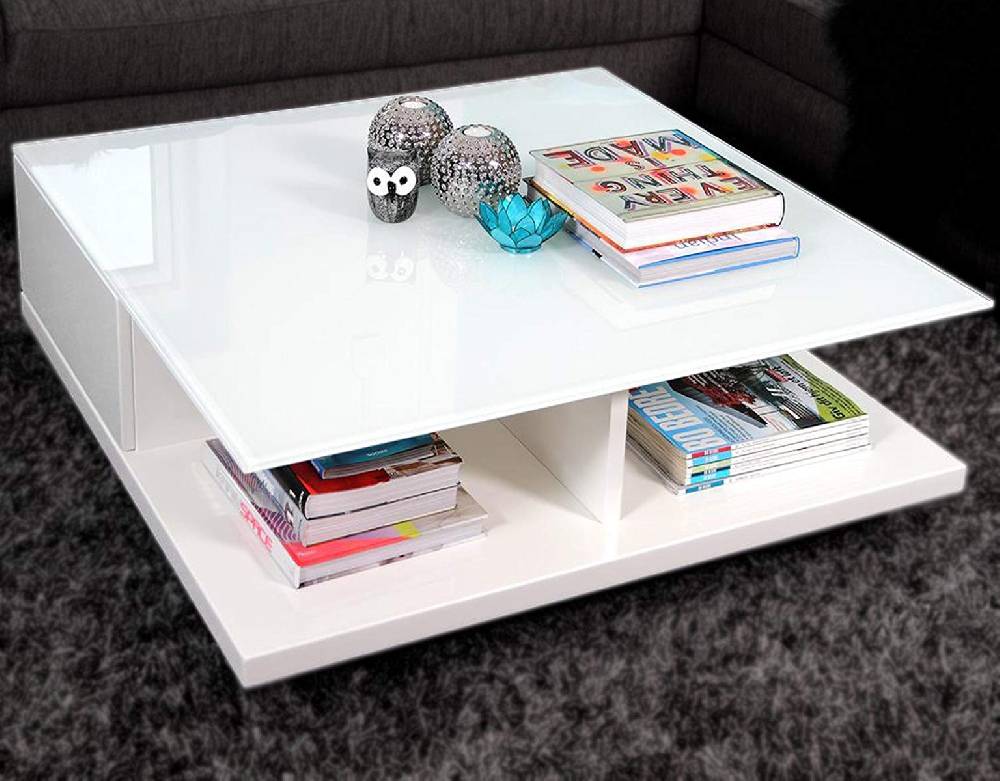 Salesfever Couchtisch weiß 100x100 cm Holz Glas mit Schublade Clara VIP-Rabatte
