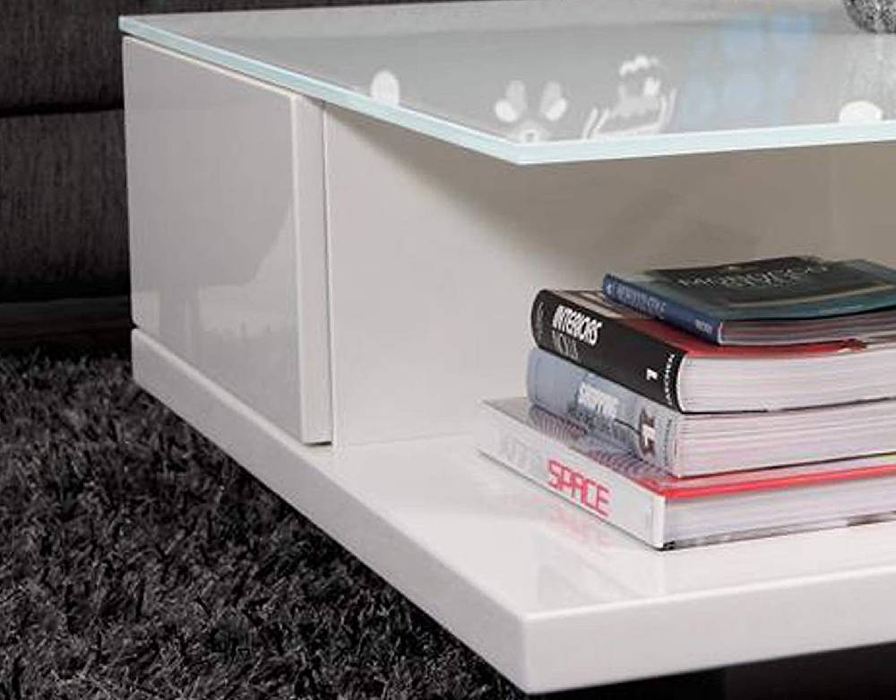 Salesfever Couchtisch weiß 100x100 cm Holz Glas mit Schublade Clara VIP-Rabatte