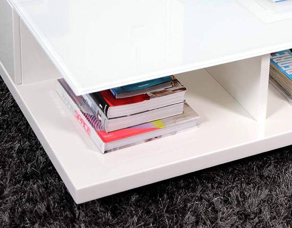 Salesfever Couchtisch weiß 100x100 cm Holz Glas mit Schublade Clara VIP-Rabatte