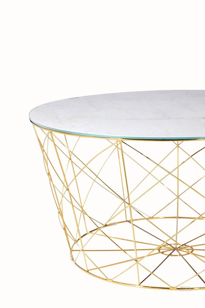 Salesfever Couchtisch Weiß, Gold mit Metallkorb Ø 80 cm Noa Super Sparpreis