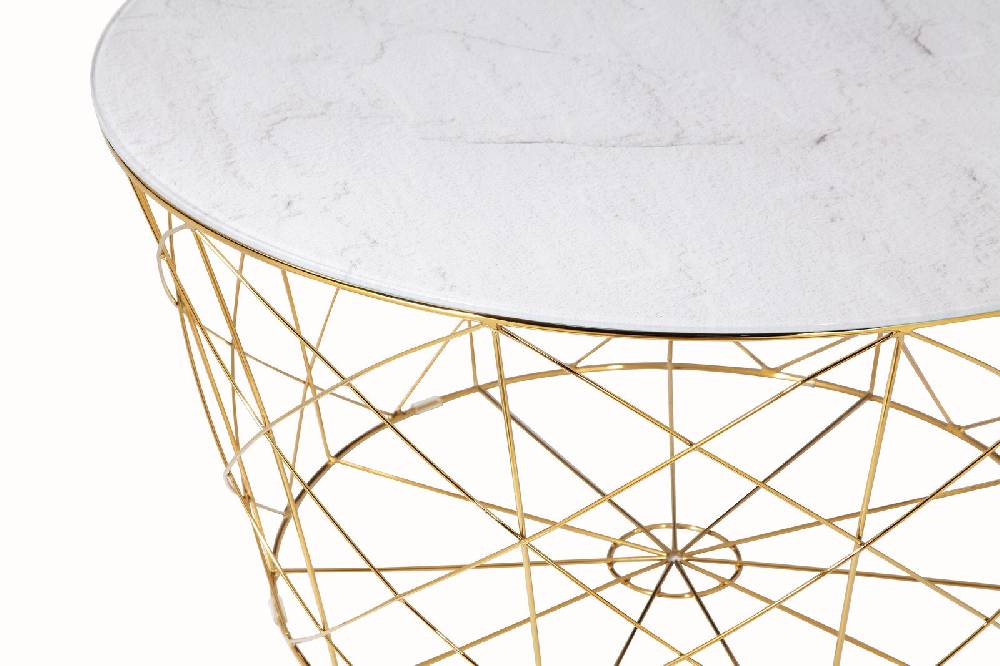 Salesfever Couchtisch Weiß, Gold mit Metallkorb Ø 80 cm Noa Super Sparpreis