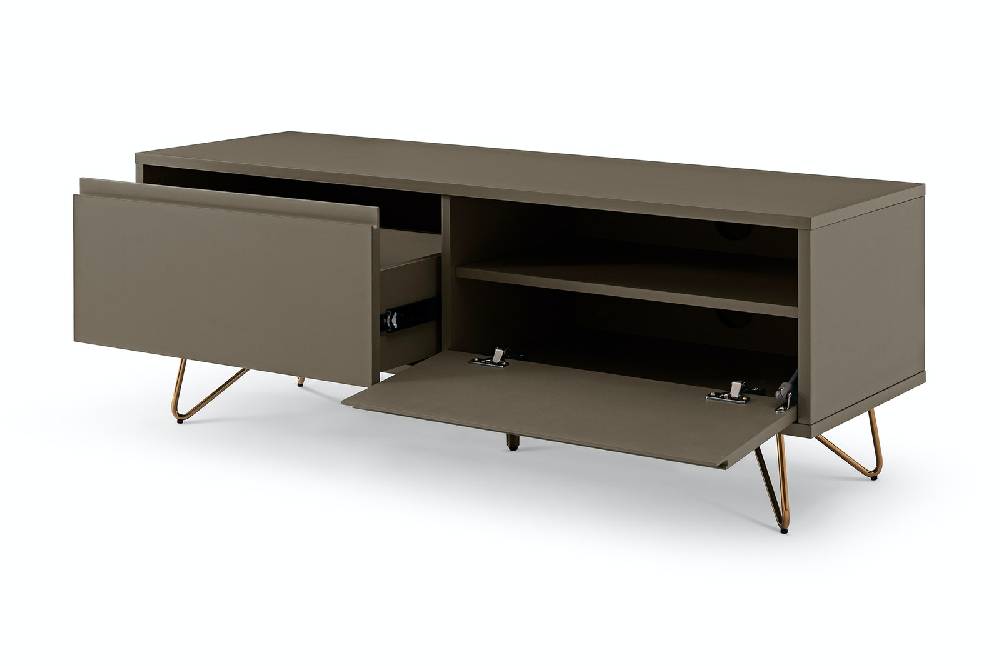 Salesfever Lowboard Grau mit Schublade und Klappfach Beine Messing LOTTA Begrenzte Freigabe