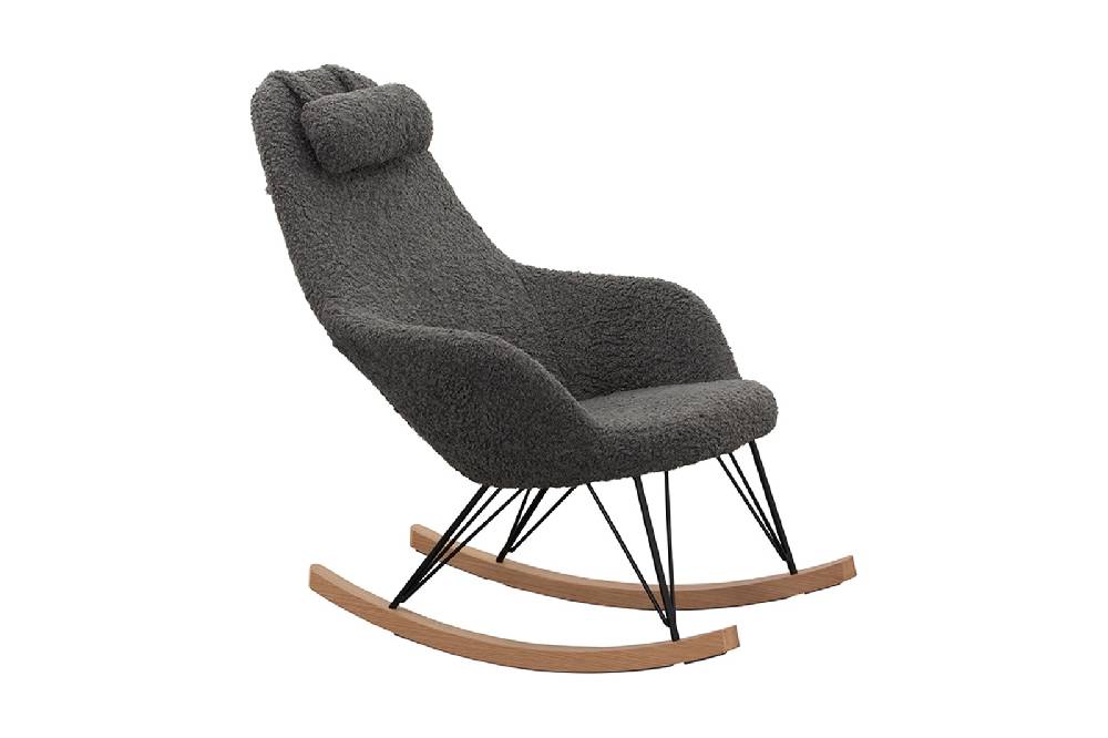 Salesfever Schaukelstuhl grau mit Armlehnen Kissen Teddyfell Layback Bis zu 50% Rabatt