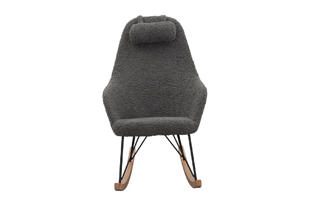 Salesfever Schaukelstuhl grau mit Armlehnen Kissen Teddyfell Layback Bis zu 50% Rabatt