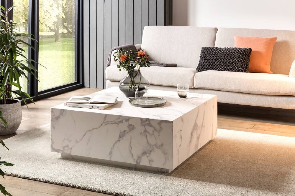 Salesfever Couchtisch Weiß 90x90 cm in Marmoroptik Jaxon Bis zu 65% Rabatt