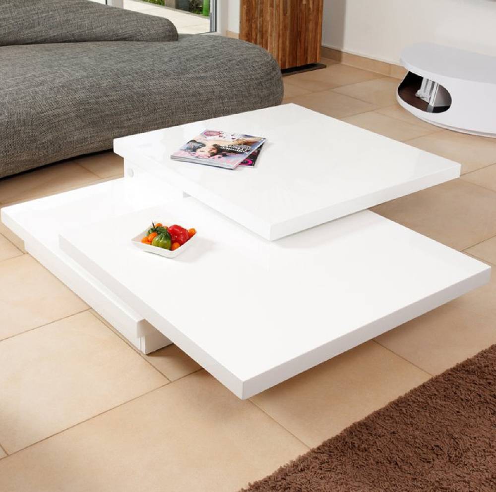 Salesfever Couchtisch weiß hochglanz 360° 119 - 160 cm Wohnzimmertisch GIACO Vierteljährliche Förderung