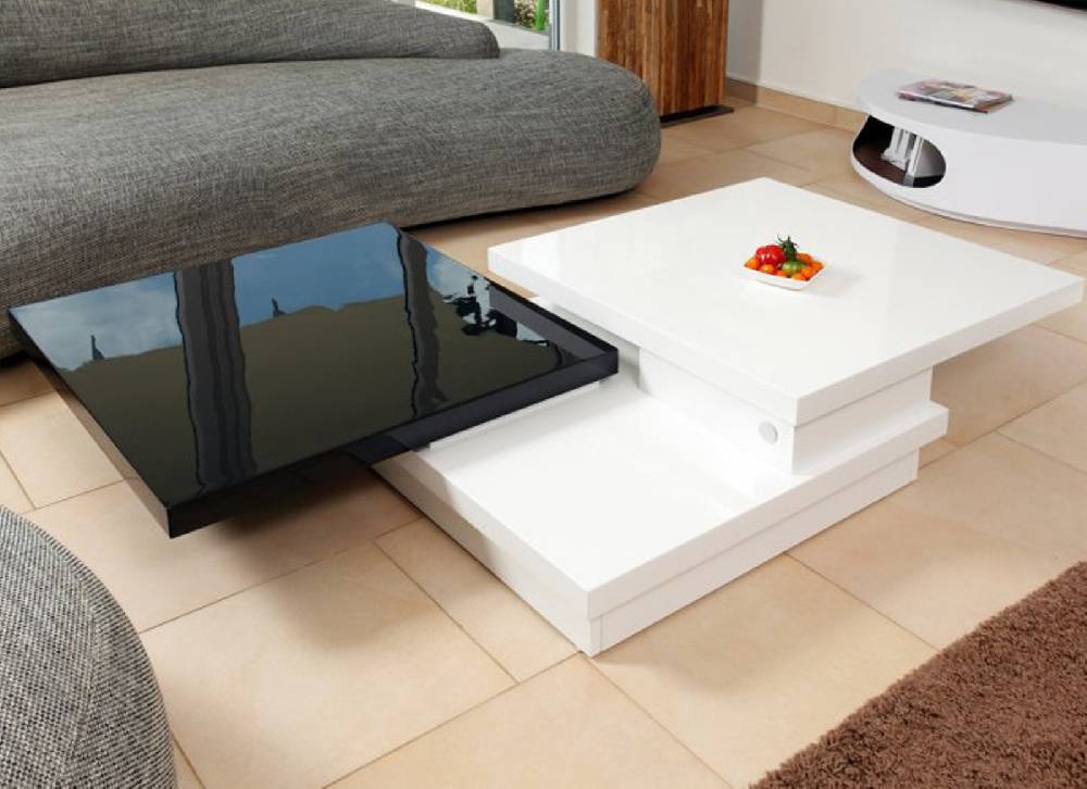 Salesfever Couchtisch weiß - schwarz hochglanz 360° 119 - 160 cm Wohnzimmertisch GIACO Bis zu 55% Rabatt