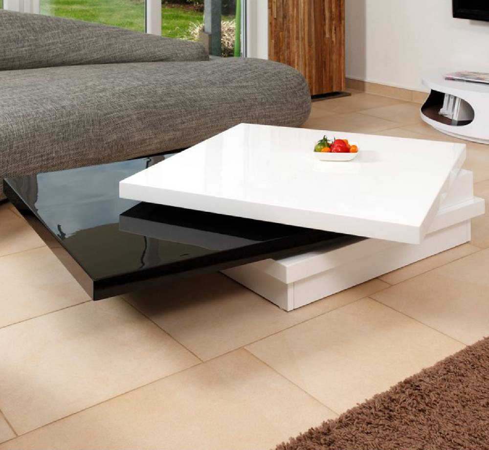 Salesfever Couchtisch weiß - schwarz hochglanz 360° 119 - 160 cm Wohnzimmertisch GIACO Bis zu 55% Rabatt