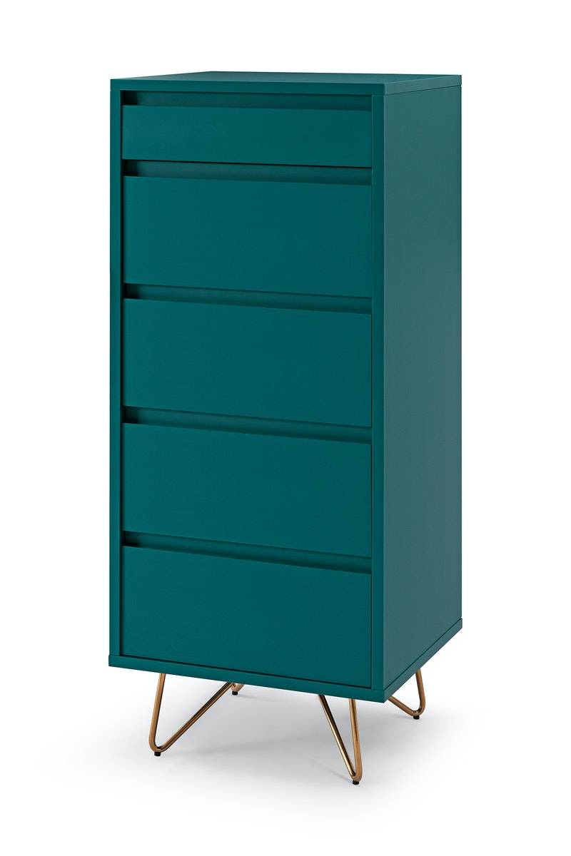 Salesfever Kommode Blau hoch mit 4 Schubladen und Spiegel Beine Messing LOTTA Riesige Rabatte