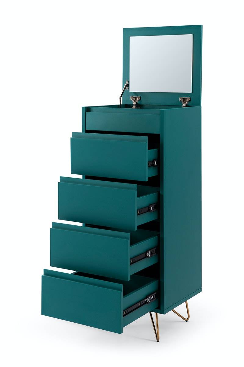 Salesfever Kommode Blau hoch mit 4 Schubladen und Spiegel Beine Messing LOTTA Riesige Rabatte