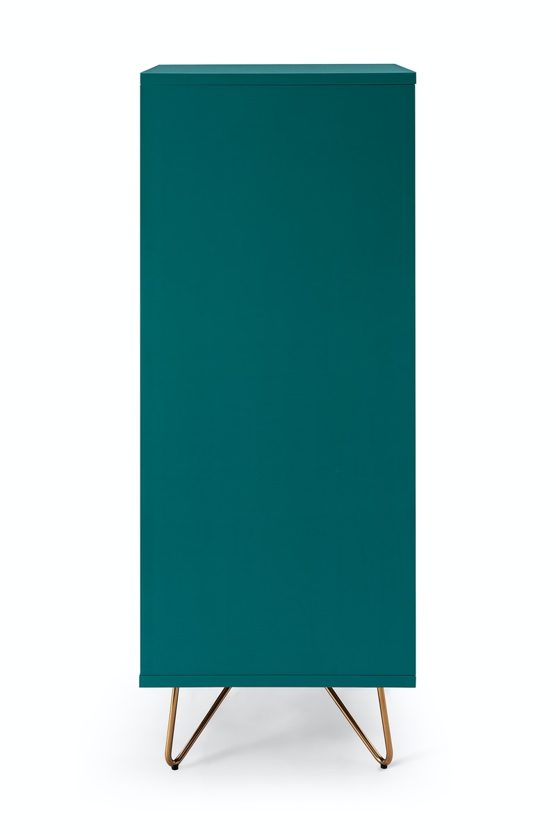 Salesfever Kommode Blau hoch mit 4 Schubladen und Spiegel Beine Messing LOTTA Riesige Rabatte