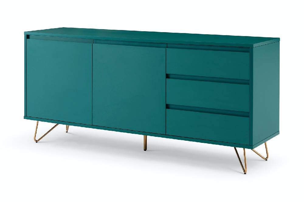 Salesfever Sideboard Blau mit 2 Türen und 3 Schubladen Beine Messing LOTTA Versandkostenfrei