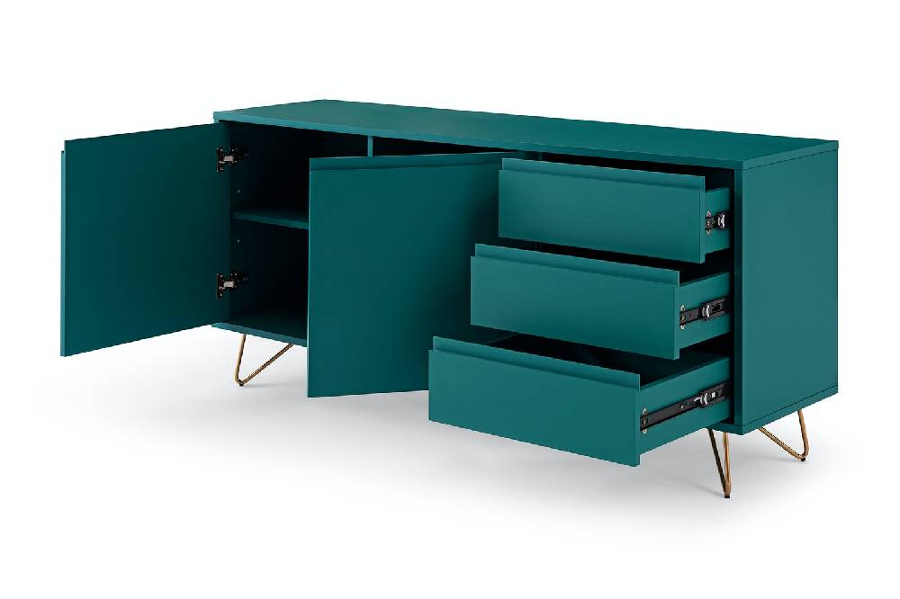 Salesfever Sideboard Blau mit 2 Türen und 3 Schubladen Beine Messing LOTTA Versandkostenfrei