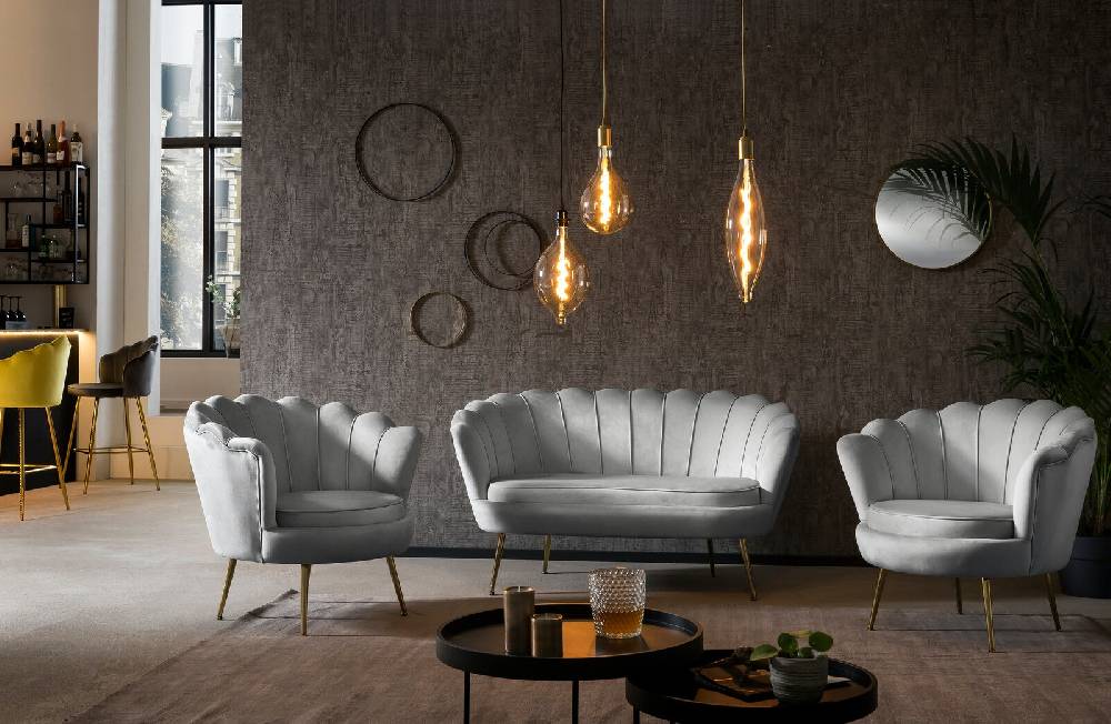 Salesfever Muschelsofa Hellgrau aus Samt Arielle Großer Ausverkauf