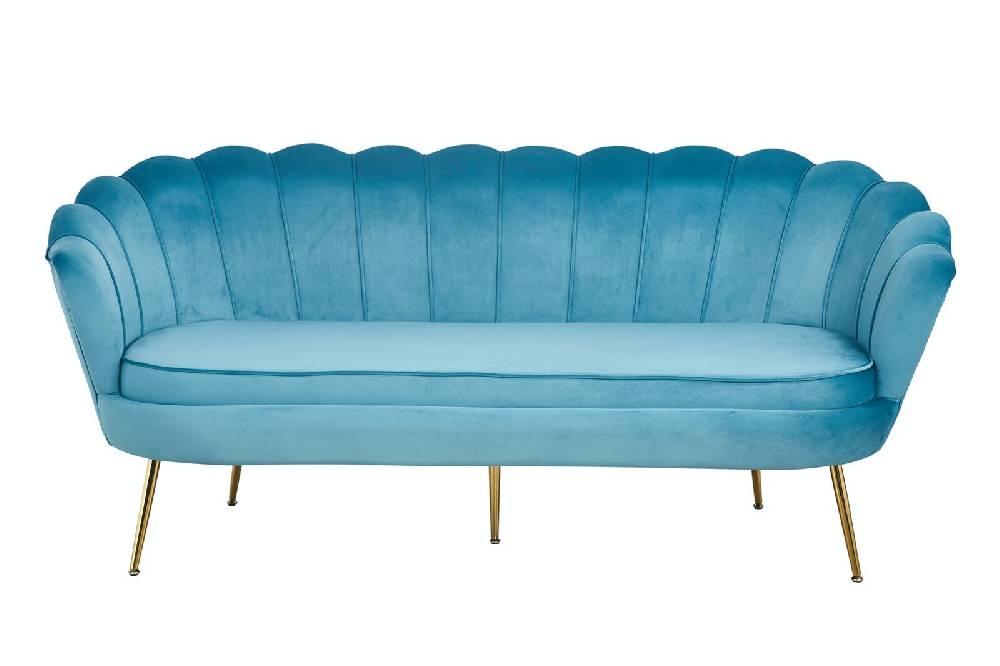 Salesfever Muschelsofa Blau 3-Sitzer aus Samt Arielle Cyber Monday
