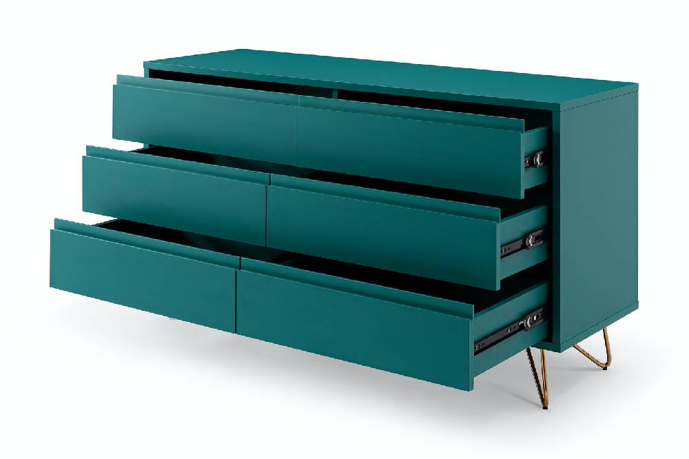Salesfever Kommode Blau breit mit 6 Schubladen Beine Messing LOTTA Jubiläumsangebot