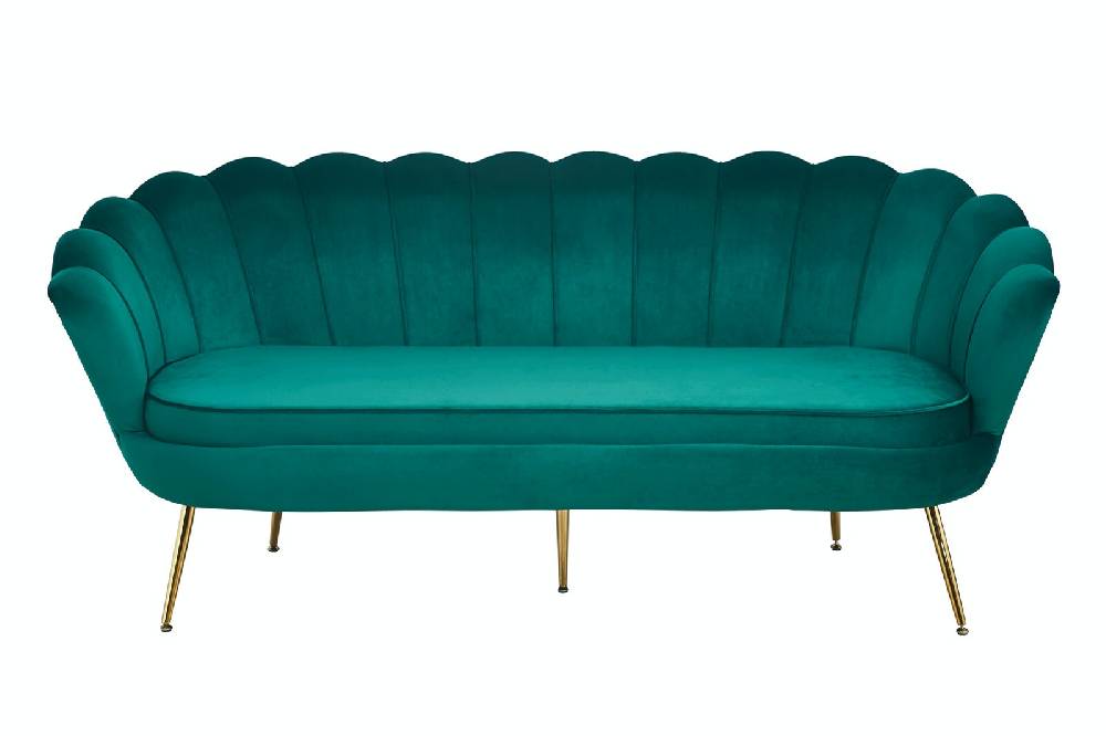 Salesfever Muschelsofa Grün 3-Sitzer aus Samt Arielle Auslauf