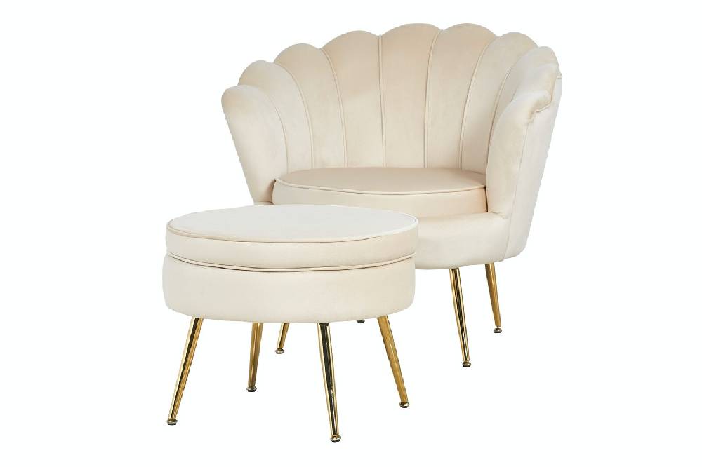 Salesfever Sitzpouf Beige rund aus Samt Arielle Flash Sale