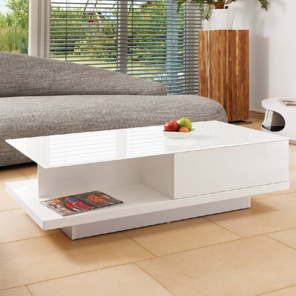 Salesfever Couchtisch weiß 120x60 cm Holz Glas mit Schublade Clara Exklusivangebot