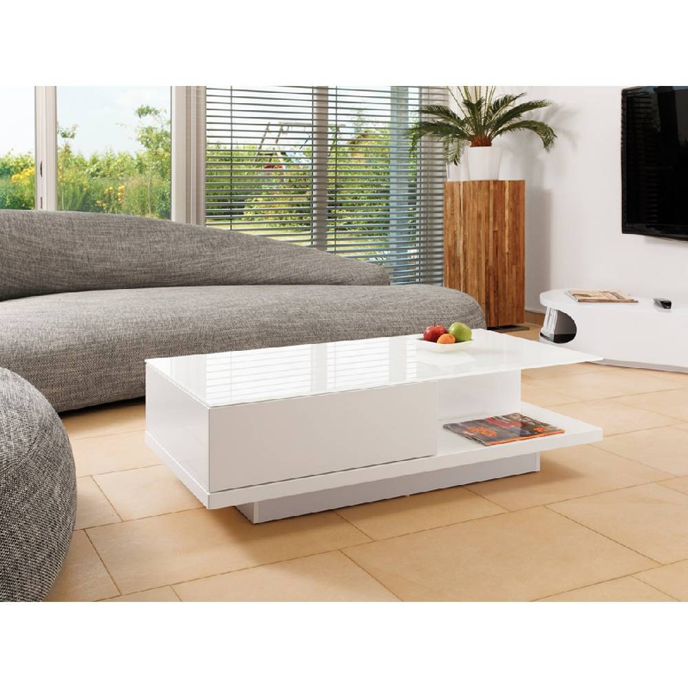 Salesfever Couchtisch weiß 120x60 cm Holz Glas mit Schublade Clara Exklusivangebot