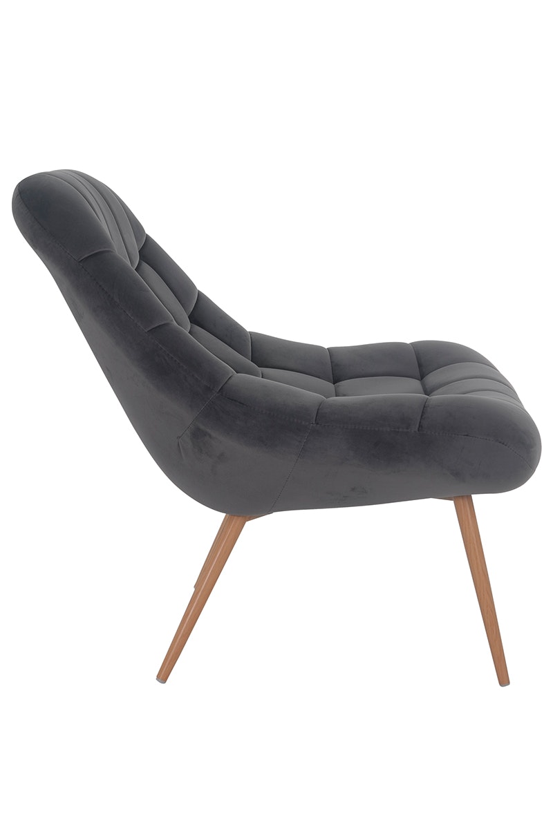 Salesfever Loungesessel silbergrau XXL-Sitzfläche Steppung Samt Metall Holzoptik CHICAGO Black Friday
