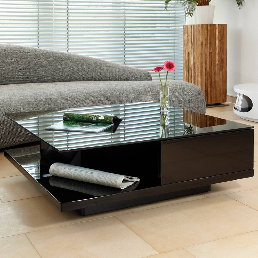 Salesfever Couchtisch schwarz 100x100 cm Holz Glas mit Schublade Clara Weihnachtsangebot