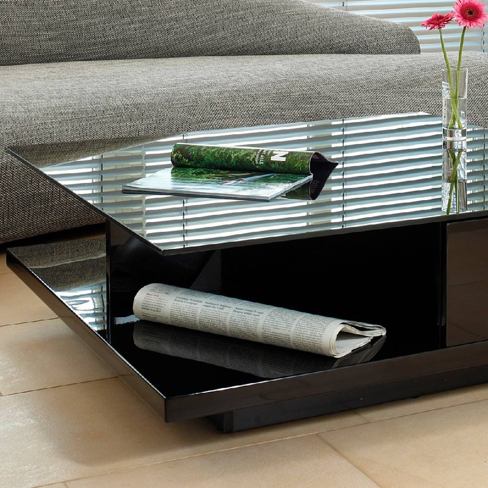 Salesfever Couchtisch schwarz 100x100 cm Holz Glas mit Schublade Clara Weihnachtsangebot
