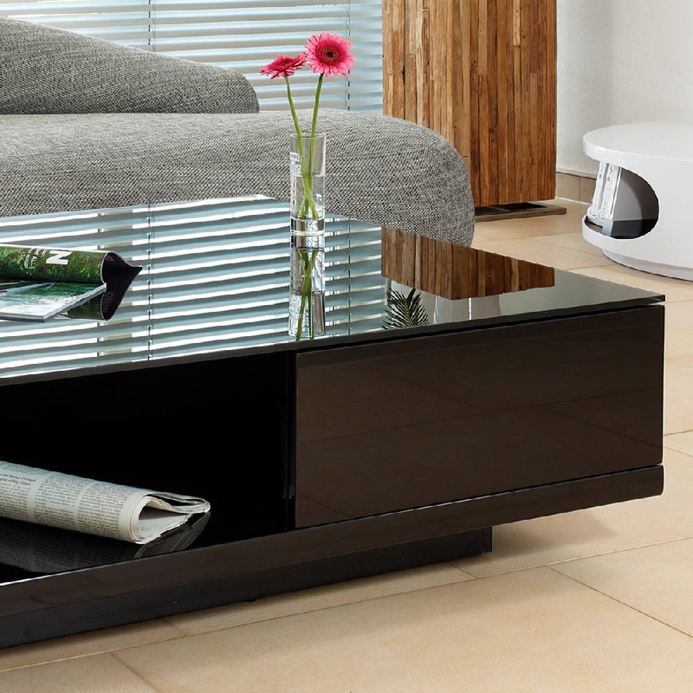 Salesfever Couchtisch schwarz 100x100 cm Holz Glas mit Schublade Clara Weihnachtsangebot