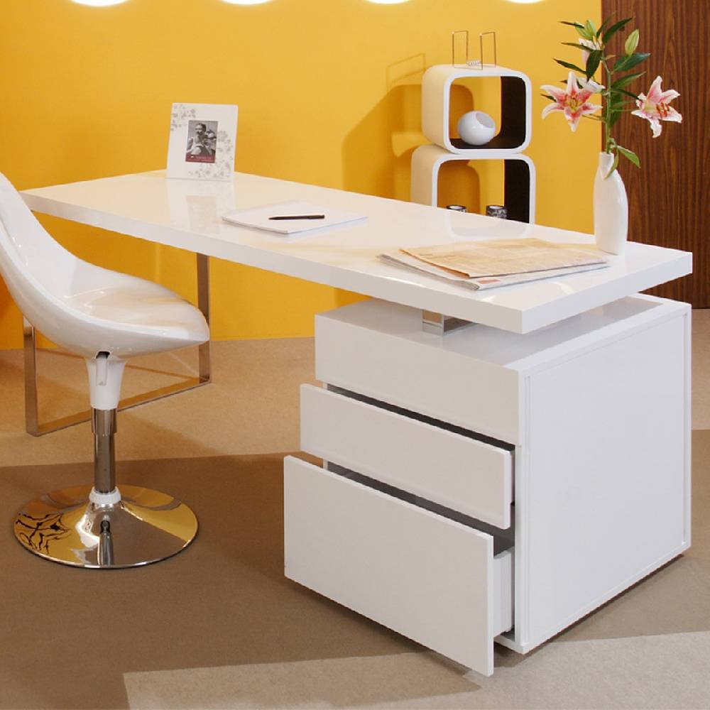 Salesfever Schreibtisch 140 x 70 cm White Line mit Container Günstiger Verkauf