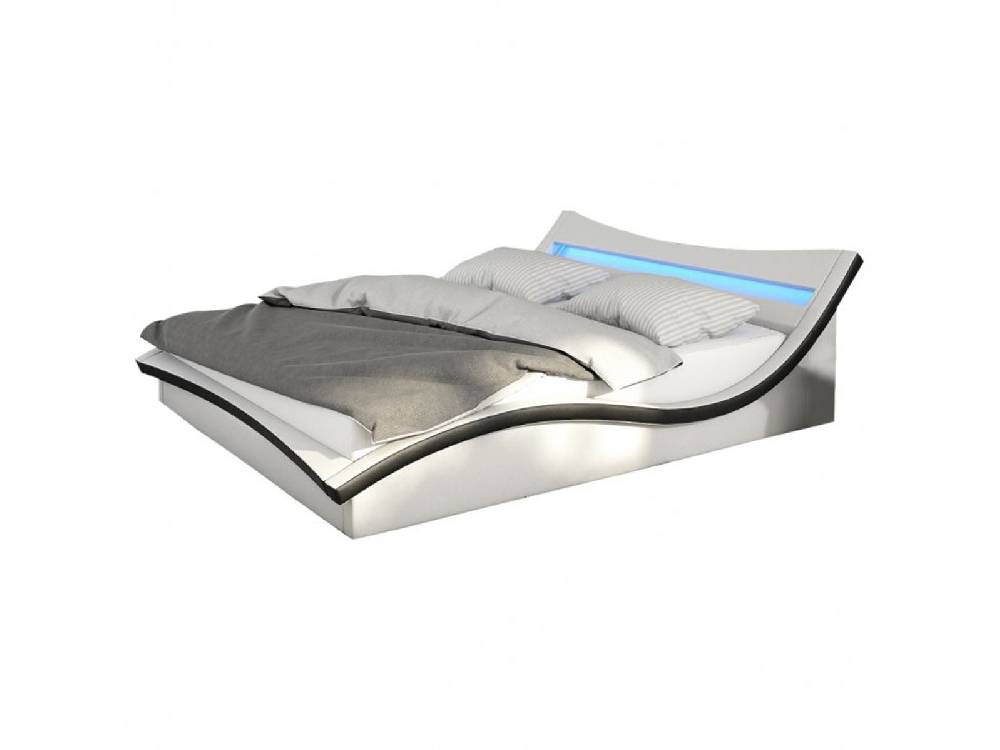 Salesfever Polsterbett 140x200 cm weiß schwarz Doppelbett LED Beleuchtung MAGARI Sonderangebot