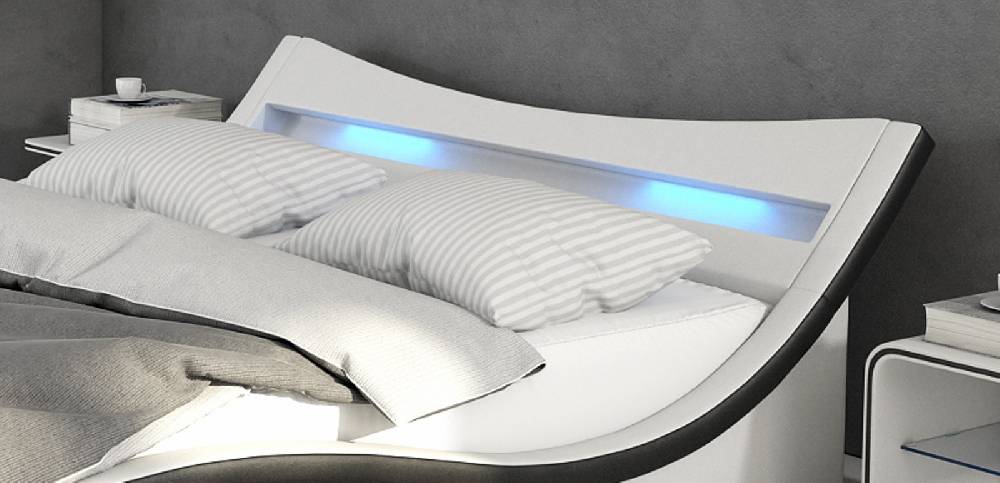Salesfever Polsterbett 140x200 cm weiß schwarz Doppelbett LED Beleuchtung MAGARI Sonderangebot