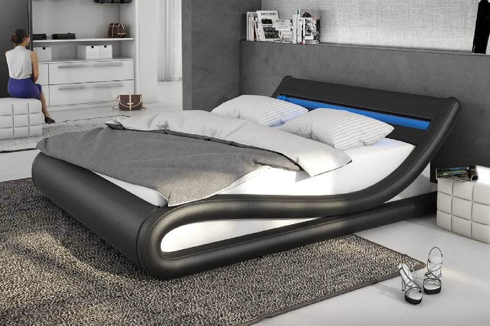 Salesfever Polsterbett 180x200 cm schwarz weiß Doppelbett LED Beleuchtung BELLUGIA Günstig kaufen