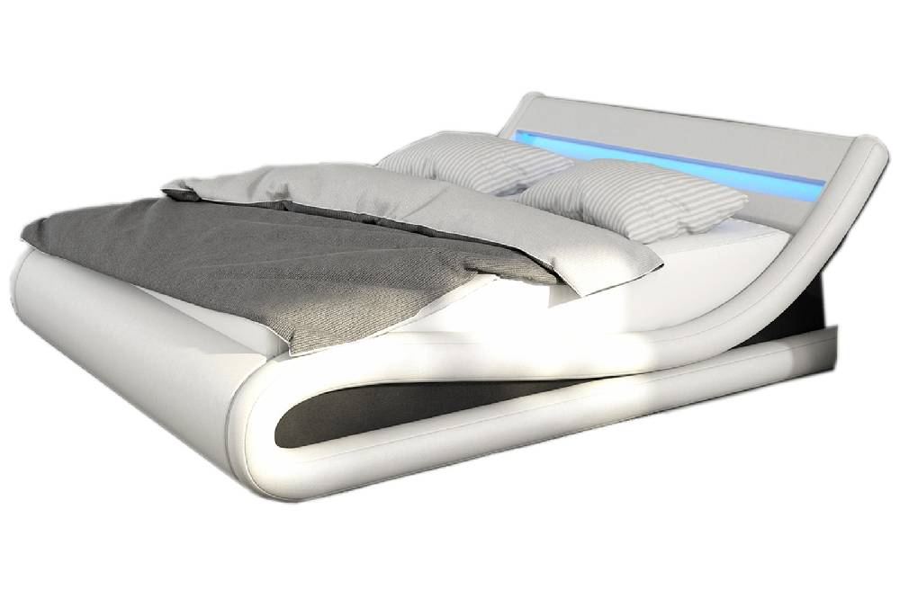 Salesfever Polsterbett 180x200 cm weiß schwarz Doppelbett LED Beleuchtung BELLUGIA Versandkostenfrei