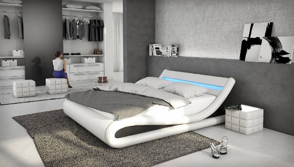 Salesfever Polsterbett 180x200 cm weiß schwarz Doppelbett LED Beleuchtung BELLUGIA Versandkostenfrei