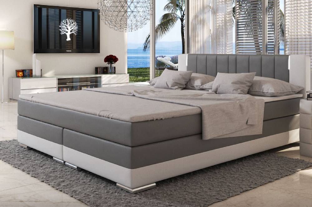 Salesfever Boxspringbett 180x200 cm grau weiß Hotelbett LED SUNG Begrenztes Angebot