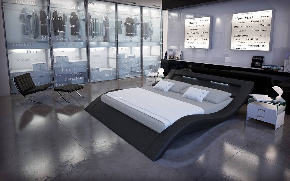 Salesfever Polsterbett 180x200 cm schwarz Doppelbett LED Beleuchtung LOOK Exklusivangebot
