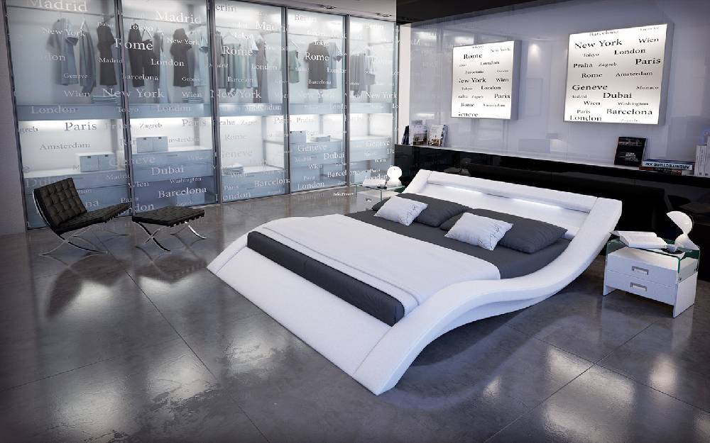 Salesfever Polsterbett 180x200 cm weiß Doppelbett LED Beleuchtung LOOK Preisnachlass