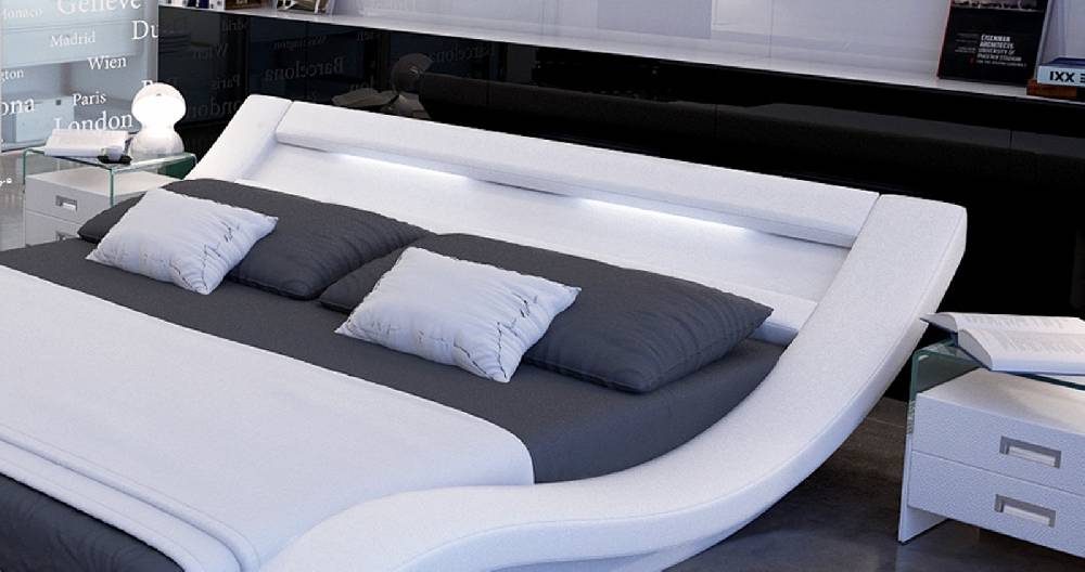 Salesfever Polsterbett 180x200 cm weiß Doppelbett LED Beleuchtung LOOK Preisnachlass