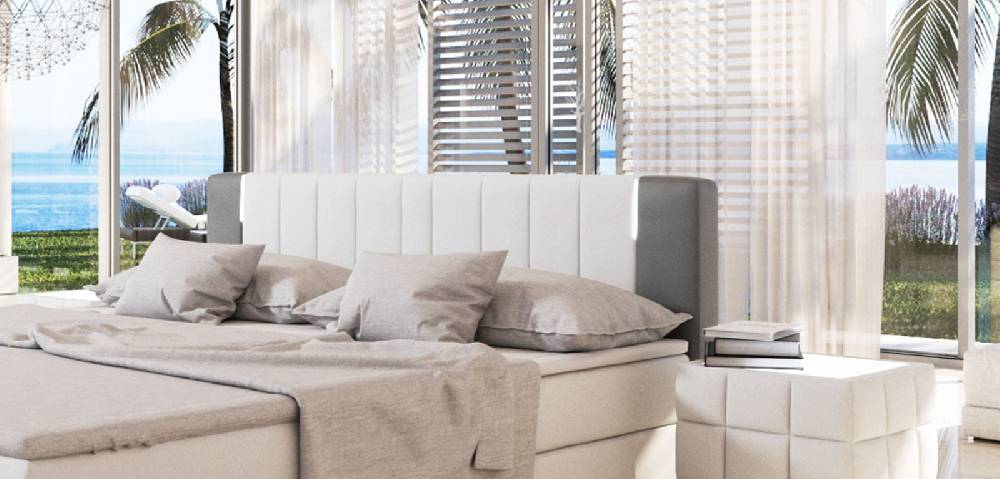 Salesfever Boxspringbett 200x200 cm weiß grau Hotelbett LED SUNG Cyber Monday