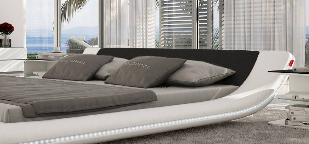 Salesfever Polsterbett 140x200 cm weiß schwarz Doppelbett LED CUSTO Jubiläumsangebot