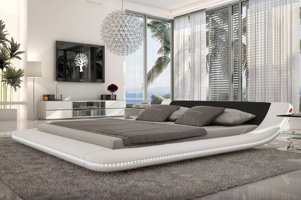 Salesfever Polsterbett 180x200 cm weiß schwarz Doppelbett LED CUSTO Lagerräumung
