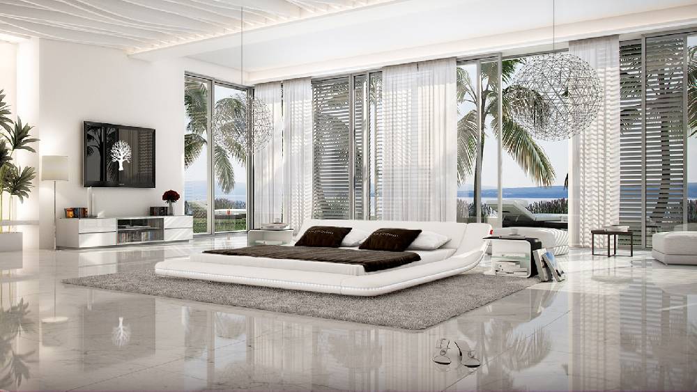 Salesfever Polsterbett 140x200 cm weiß Doppelbett LED Beleuchtung CUSTO Heißer Verkauf