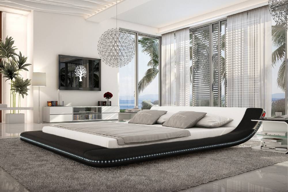 Salesfever Polsterbett 180x200 cm schwarz weiß Doppelbett LED CUSTO Neueste Mode