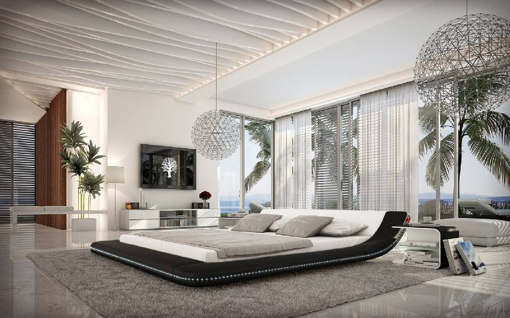 Salesfever Polsterbett 180x200 cm schwarz weiß Doppelbett LED CUSTO Neueste Mode